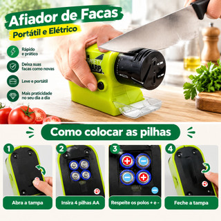Amolador de Facas Elétrico a Pilha – Atenção à Posição das Pilhas -- Envio imediato