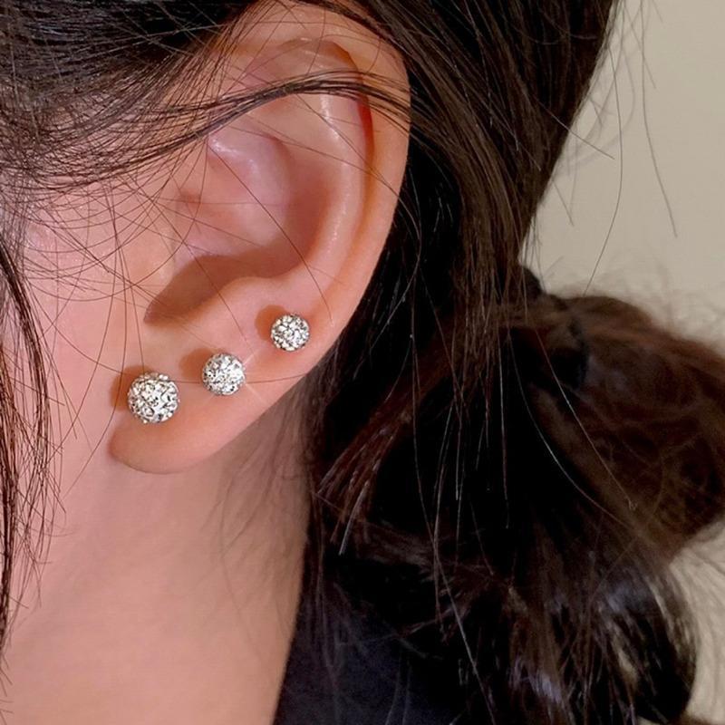 Brincos de bola de diamante completo de luxo leve, brincos de zircônia de aço inoxidável, brincos opcionais de vários ta