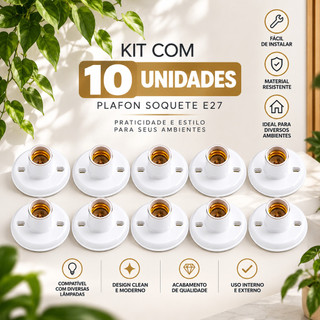 Kit Plafon Redondo Branco Soquete E27 Bivolt Luminária de Teto110/220V