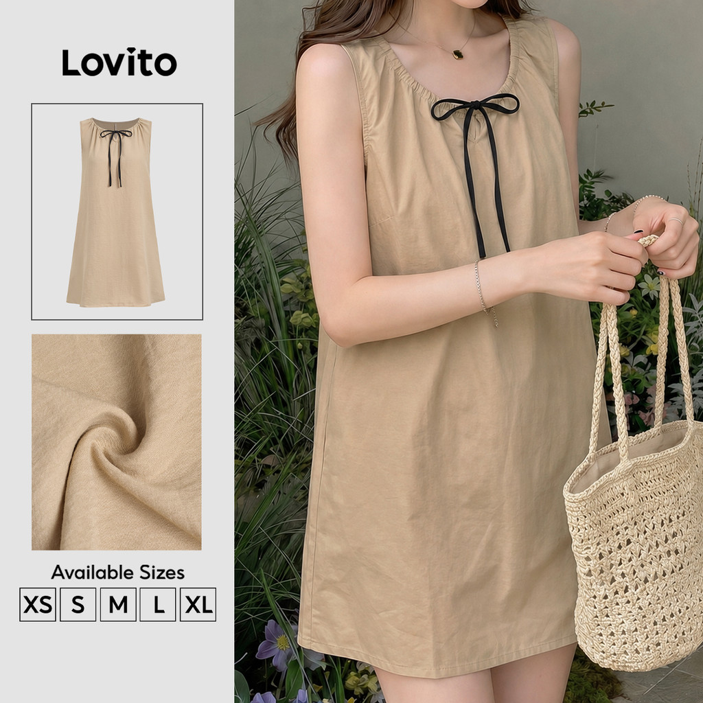 Lovito Vestido Casual Cáqui para Mulheres Relaxante e Confortável para primavera/verão DRK8P1D982