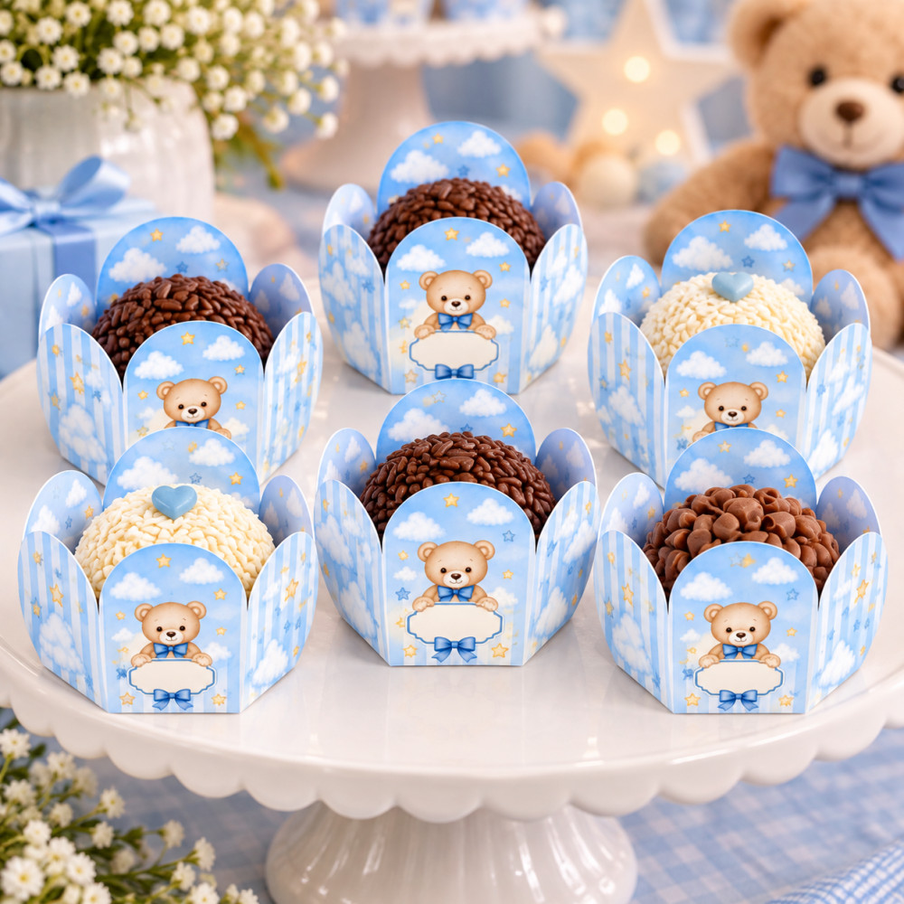 Forminha para Doces Ursinho Azul | Chá de Bebê | Festa Infantil | Brigadeiro Personalizado