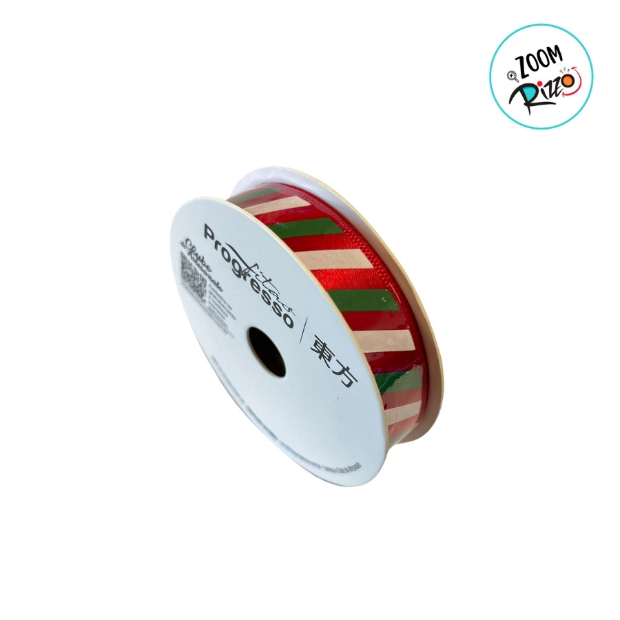 Fita de Cetim 15mm x 10m - Listrado Natalino - Rolo 10m - 1 unidade - Progresso |Laços, Presentes, Artesanato, Decoração — imagem 2 de 2