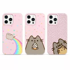 Silicone fosco dois em um Capinha para iPhone 17/16/15/14/13/12 Pro Max Pusheen gordo gato bonito rosa caso de telefone