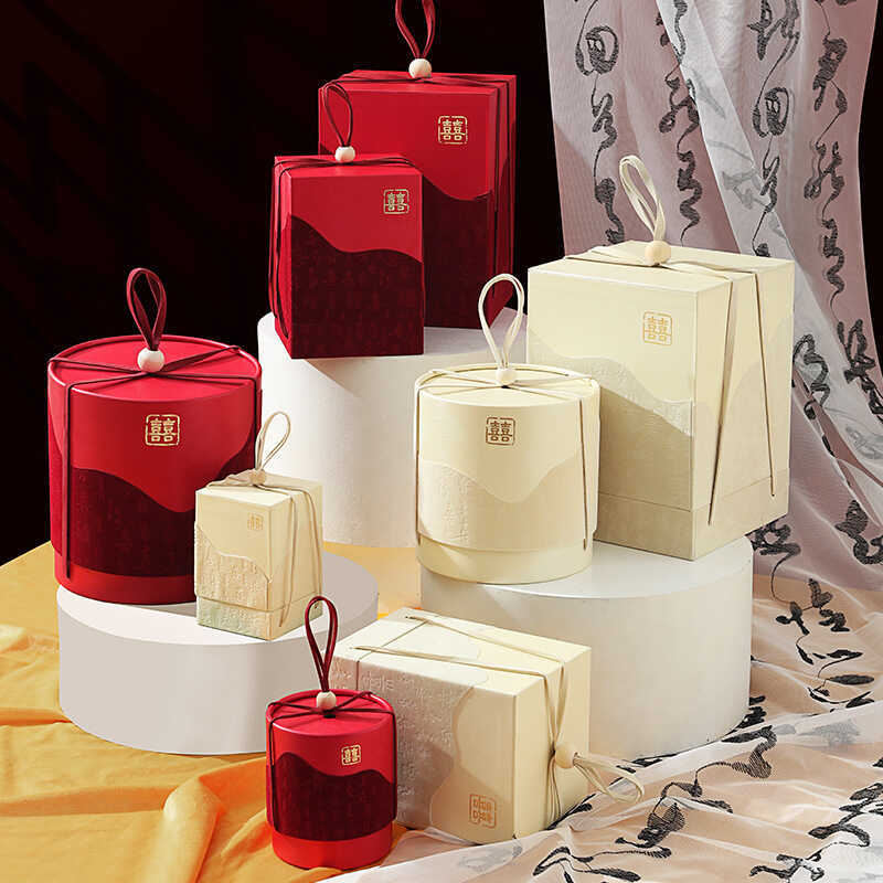 Baixi Presente Estilo Chinês Lembrança Caixa de Presente Banquete de Casamento Portátil Cilíndrico Caixa de Doces de Cas