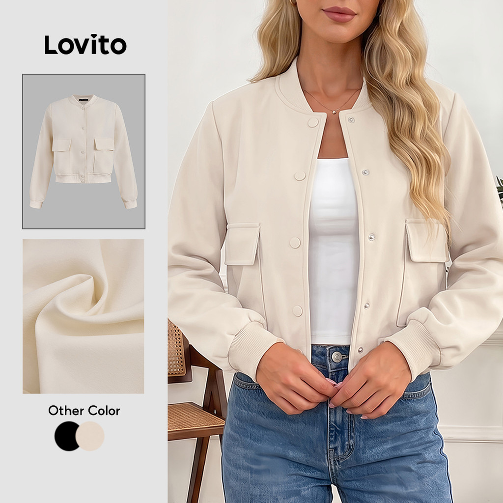 (KOL‘s pick) Lovito Casual Jaqueta feminina com botão liso frontal LNL52139