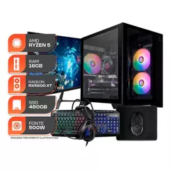 PC Gamer Spectrum, AMD Ryzen 5 5500, Radeon RX 5600 XT 6GB, 16GB DDR4, SSD 480GB, Completo com Monitor 23" 144Hz