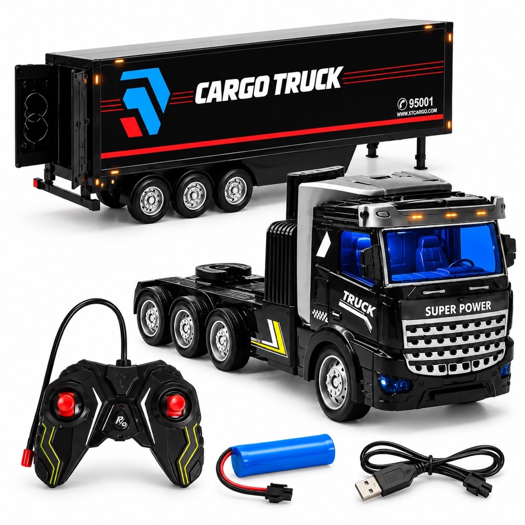 Caminhão Controle Remoto Cargo Truck Carreta RC Infantil Recarregável Brinquedo Caminhão de Carga Presente Crianças