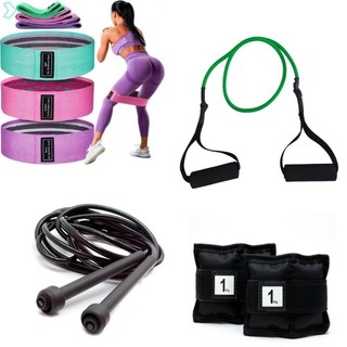 Elástico Fitness Elástico 3 hip Band , Corda de Pular + Tornozeleira de 1kg Par Treino em casa