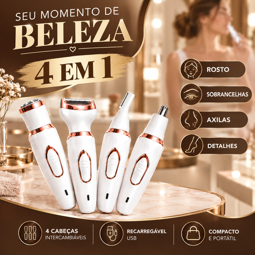 Depilador Feminino 4 Em 1 USB Recarregável Elétrico Cabelo Aparador Rosto Corpo E Axilas