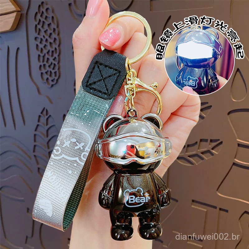 Chaveiro de Urso Mecânico com Efeito Degradê Luminoso e Galvanizado, Estilo Cartoon Moderno e Criativo, Pingente para Bo