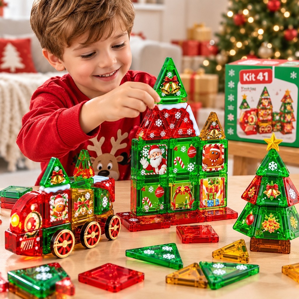 Kit 41 Peças Blocos Magnéticos Infantil Trem de Natal Puzzle Magnético 3+ presente natal — imagem 2 de 2