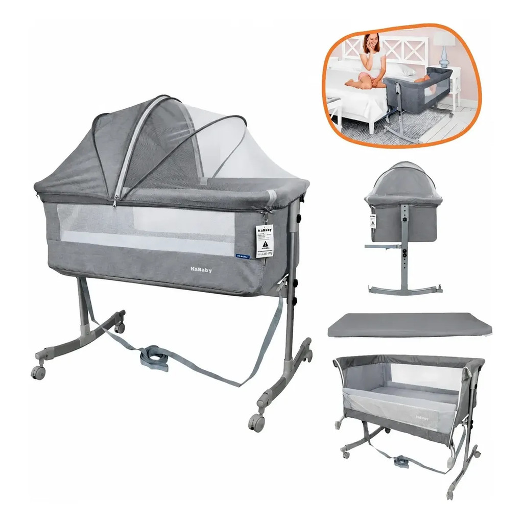 Berço Moisés Co-bed Cinza Com Mosquiteiro Cinza - KaBaby