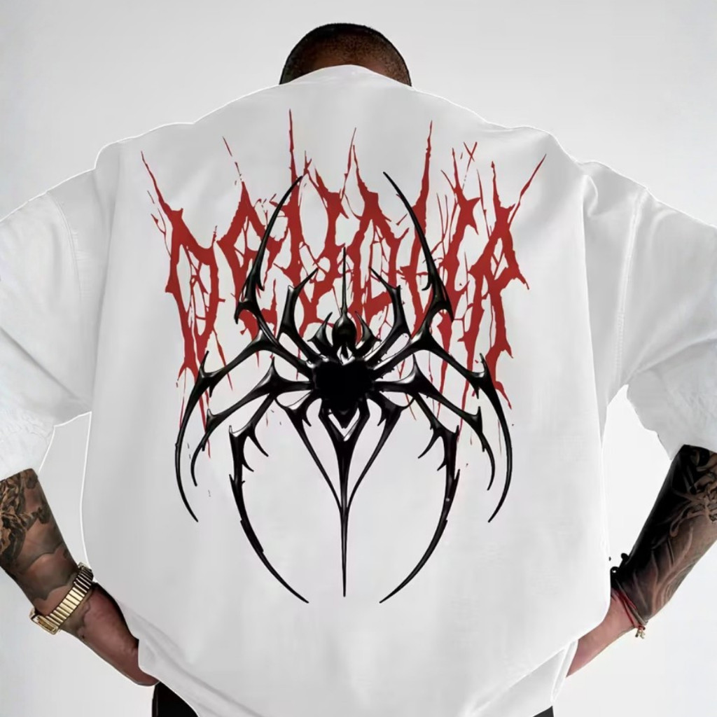 Camiseta Oversized Estampa Dark Spider Tribal Moda Alternativa Streetwear Camisa Aranha Larga Unissex Casual Basica