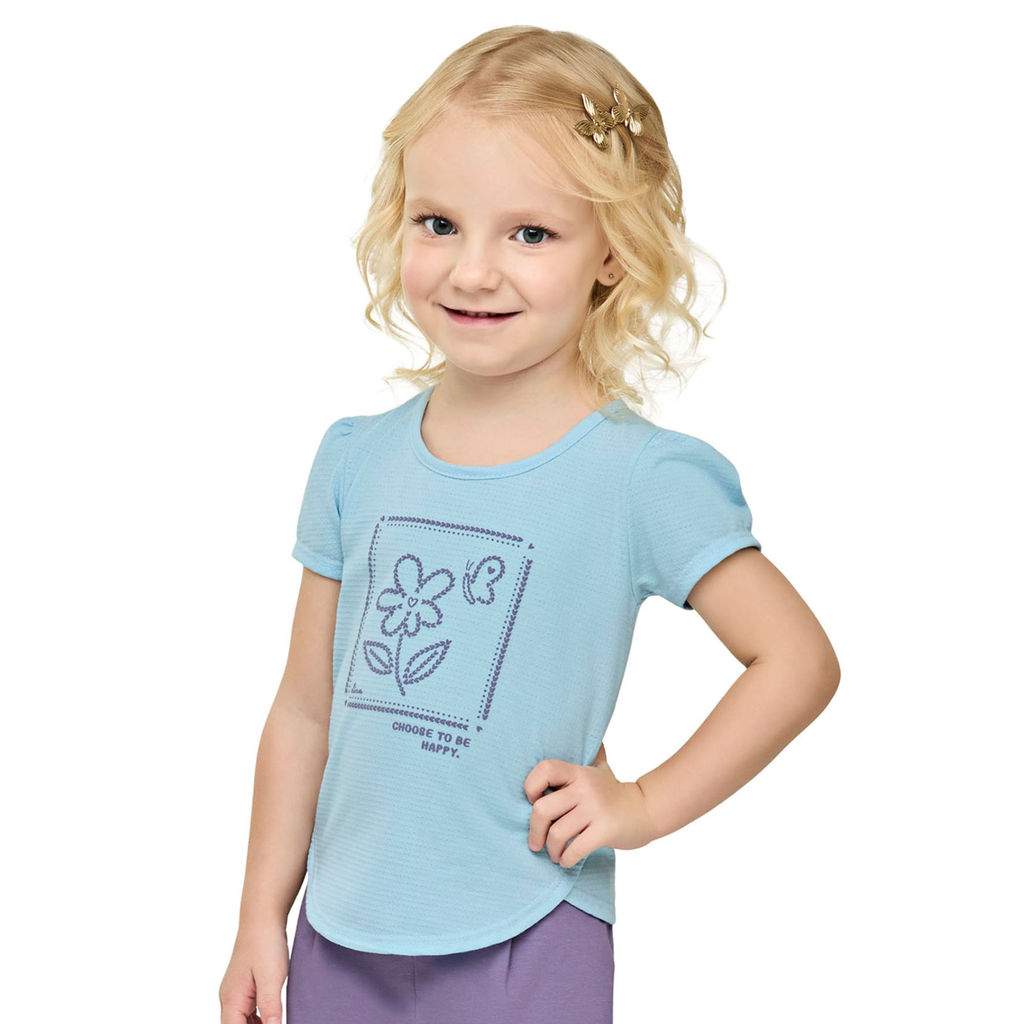Blusa Infantil Menina Flor em Puff Elian Azul