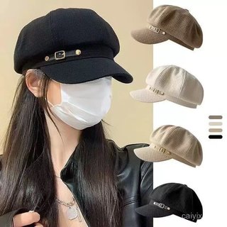 Chapéu feminino de estilo «newsboy» com formato octogonal, textura em favo de mel e fivela ajustável, modelo N65L.