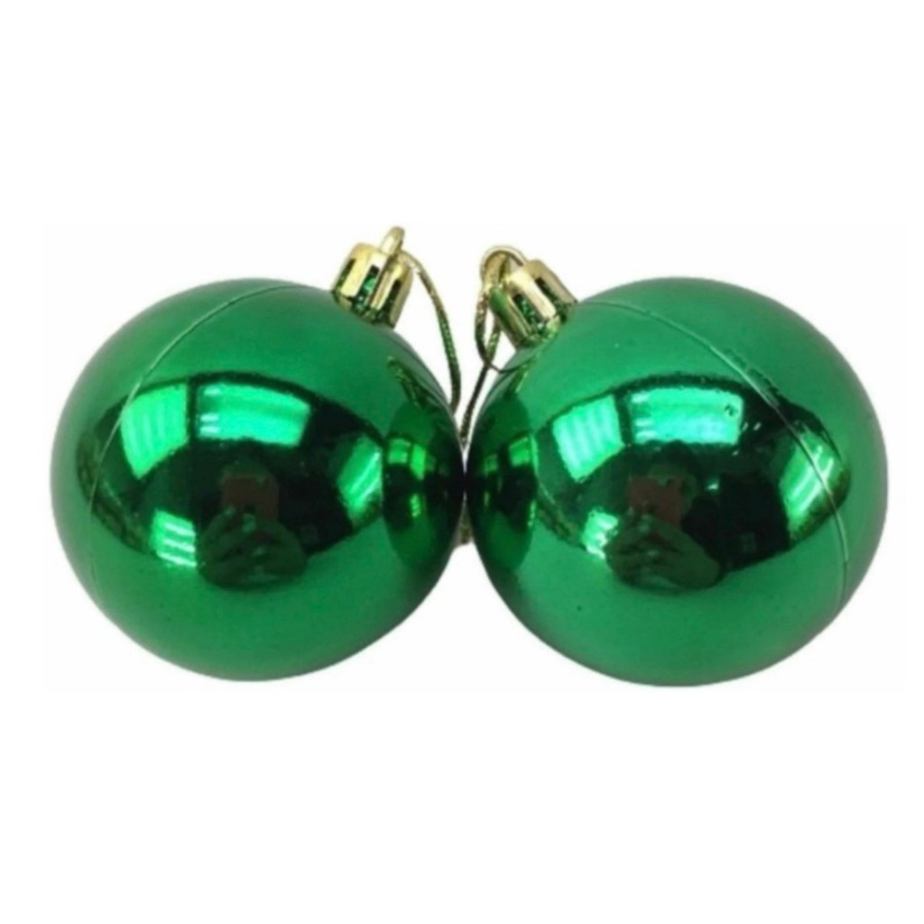 Kit 2 Bolas de Natal  Grande 10cm Verde Lisa Brilhante