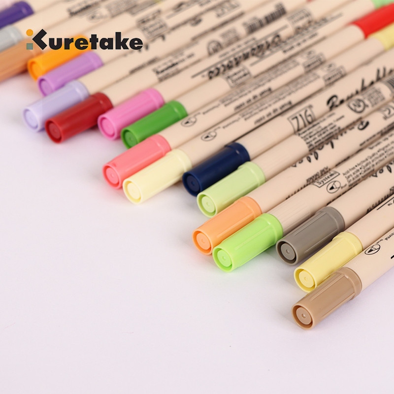 Japonês Kure bambu cabelo de cabeça macia dupla cabeça de duas cores rasa cabeça de escova mão conta caneta aquarela à p