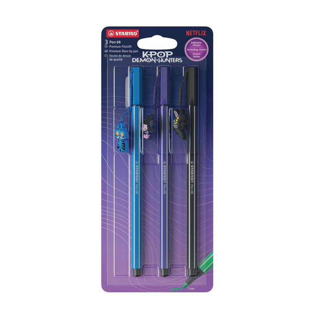 Caneta hidrográfica Pen 6803-1-2 K-Pop Demon Hunters estojo com 3 unidades Stabilo