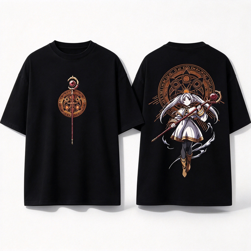 Camiseta Unissex Premium de Algodão Estampa Dupla Frente E Costas Anime Maga Cor Preta, Uso Casual Para Passeios E
