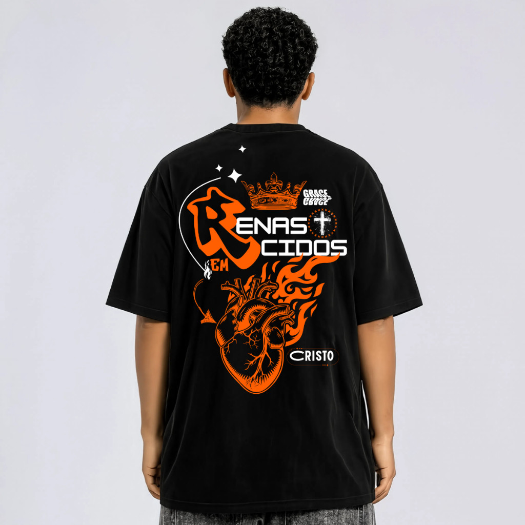 Camiseta Camisa Blusa Oversized Masculina Feminina Streetwear Cristã Religiosa Gospel Casual 100% Algodão Renascidos