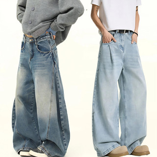 Calças Jeans Baggy Americanas Retrô Soltas de Perna Larga e Reta com Corte Slim Fit e Detalhe de Dobradiça
