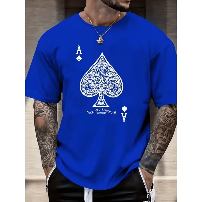 Camiseta Masculina Manga Curta Estampada Ás de Espadas Confortável Moderna Estilosa Premium para Moda Casual Tendência