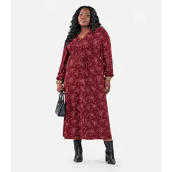 Vestido Midi Manga Longa Plus Size Secret Glam Vermelho