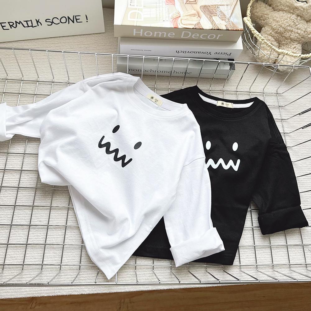 Crianças crianças puro algodão simples All-Match manga comprida camiseta 25 primavera outono novo estilo masculino femin