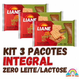 3X Biscoito Cream Cracker Integral Liane Zero Lactose 270g | Biscoito Salgado Zero Leite | Vegano