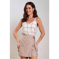 Short Saia Feminino Com Fivela Marialícia Bege