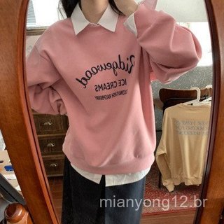 Harajuku BF forro engrossado pulôver em torno do pescoço moletom feminino estudante sal solto topo outono inverno jaquet