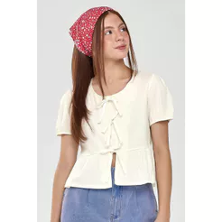 Camisa Juvenil Menina Laços Beats Bege