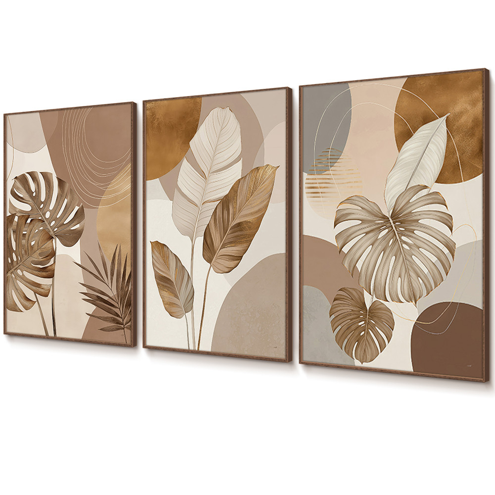 Quadro Folhagem Com Moldura Para Sala Grande Quadros Decorativos Com Moldura Trio Botânica Tropical — imagem 2 de 2