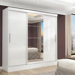 Guarda-Roupa Casal com Espelho 3 Portas 2 Gavetas Istambul Espresso Móveis Branco Branco