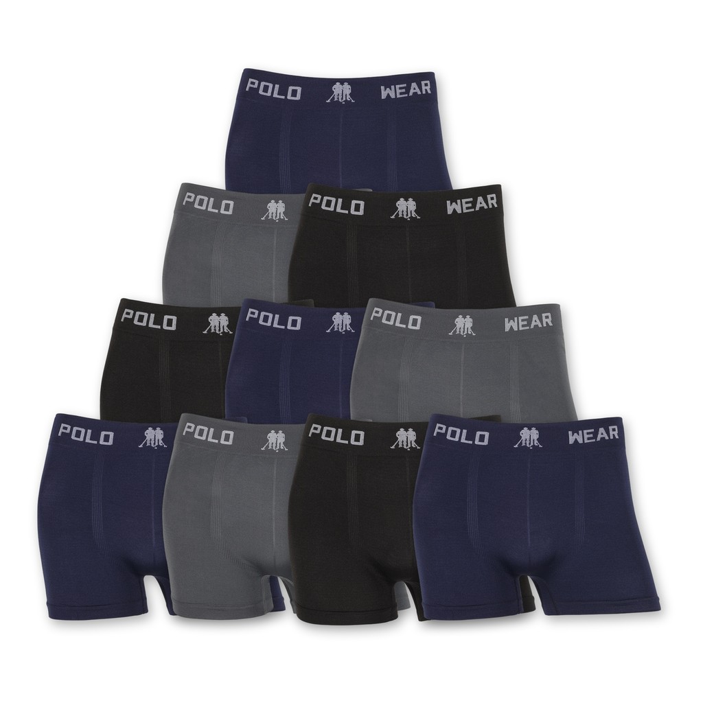 Kit 10 Cuecas Boxer Box Sem Costura Lisa Polo Wear Microfibra Original Premium Masculina Leve e Elástico Confortável