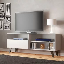 Rack para TV até 55 Polegadas 136cm Att 3 Nichos 1 Porta Detroit Branco Branco