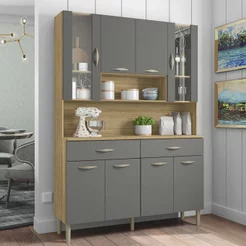 Armário de Cozinha 8 Portas 2 Gavetas Golden Cinza/Freijó/Gris Freijó/Gris
