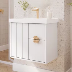 Gabinete para Banheiro 60cm com 1 Porta 2 Gavetas e Cuba de Embutir Salinas Branco