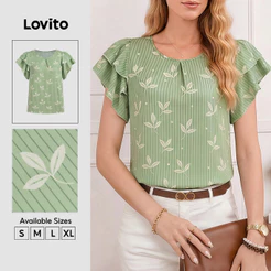 Lovito Blusa Elegante de Duas Camadas com Padrão Blusa Verde para Mulheres primavera/verão BLB38BR194