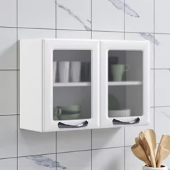 Armário de Cozinha em Aço 2 Portas com Vidro 80cm New Premium Itatiaia Branco Branco
