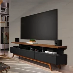 Rack para TV até 72 Polegadas MDF 180cm Pés em Madeira Maciça Vivare Preto Black/Freijó