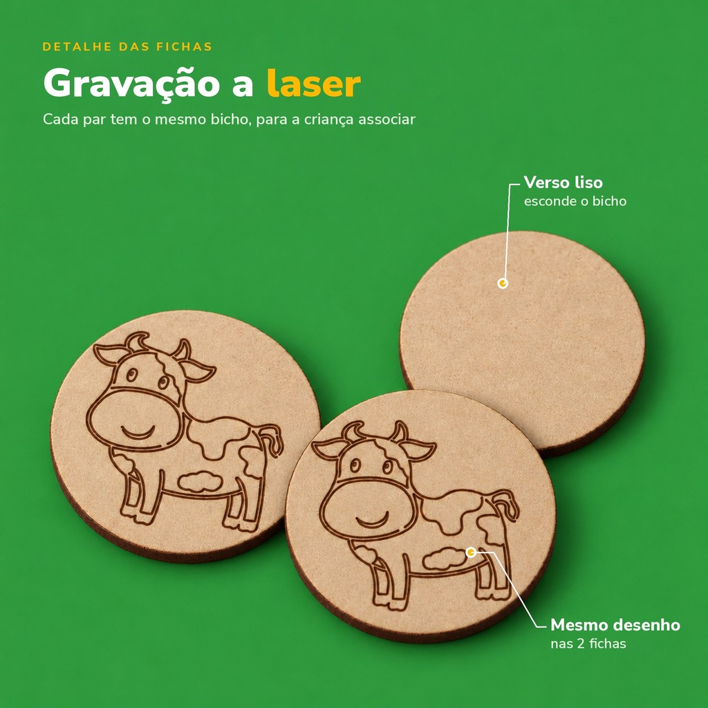 Jogo Da Memória Infantil Fazendinha MDF Educativo 16 Peças Com Caixa Pedagógico Montessori — imagem 2 de 2