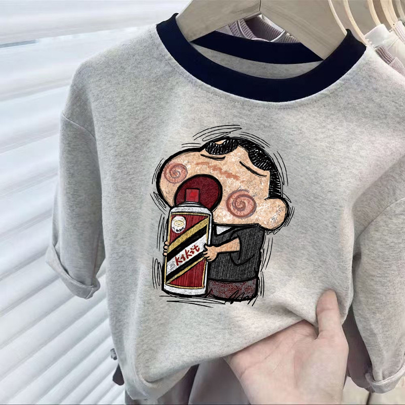 Meninos meninas estilo ocidental impresso Shin-Chan camiseta de manga comprida primavera outono roupas bebê puro algodão