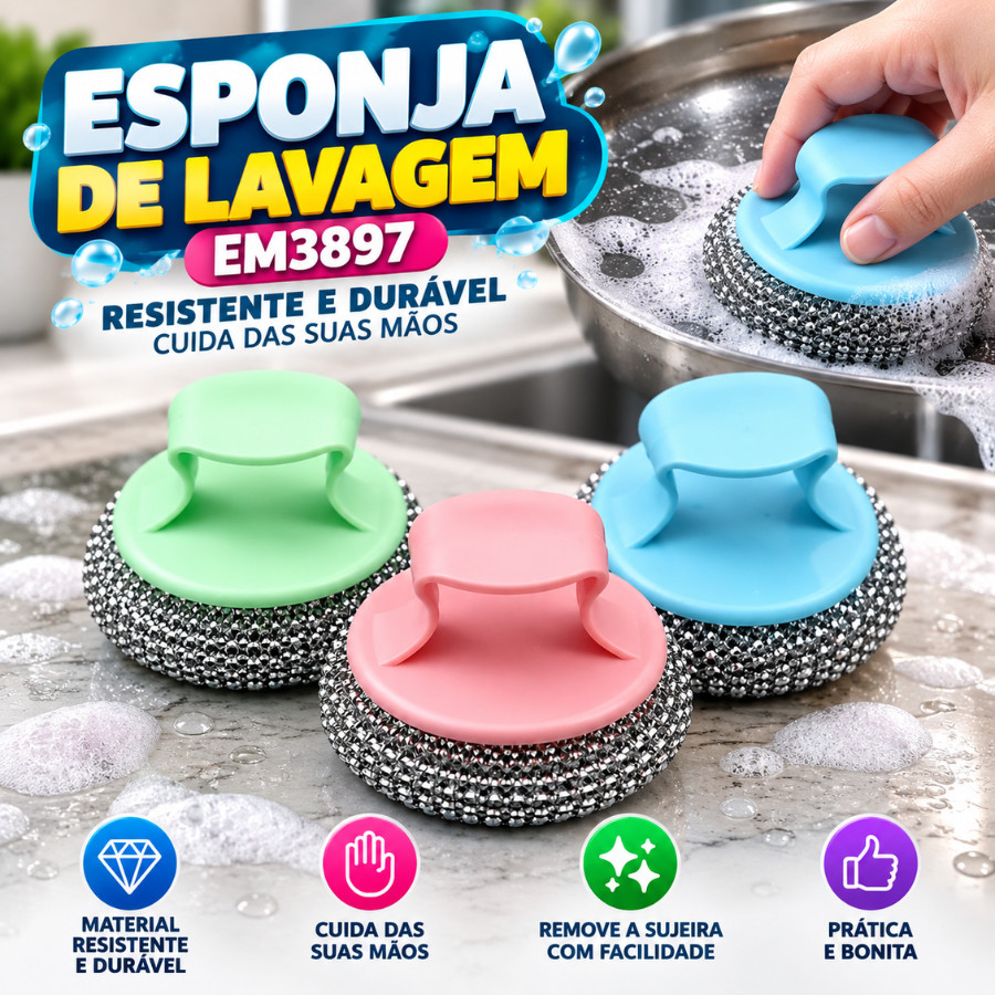 Esponja de Lavagem EM3897, Resistente e Durável, Cuida das Suas Mãos - Prático e Bonito.