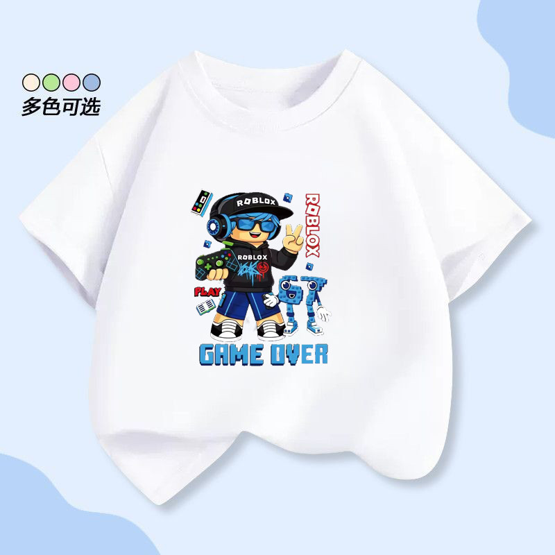 Crianças Roblox cartão de jogo meninos meninas camiseta de manga curta em torno do pescoço puro algodão pele-amigável Ca