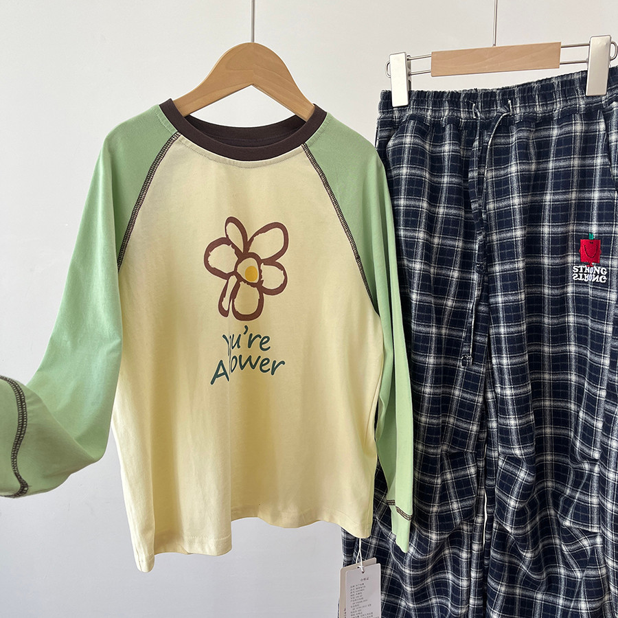 Crianças de algodão fino flor Raglan manga comprida camiseta 2026 primavera meninas em torno do pescoço respirável topo 