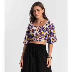 Blusa Cropped Feminina Estampada Endless Roxo