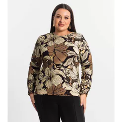 Blusa Plus Size Manga Longa Feminina Secret Glam Marrom