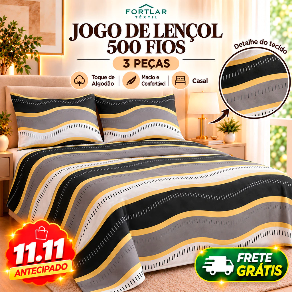 Kit 3 Pçs Lençol Casal Percal 800 Fios Linha Premium Luxo Macio Padrão Hotel 2 Porta Travesseiros