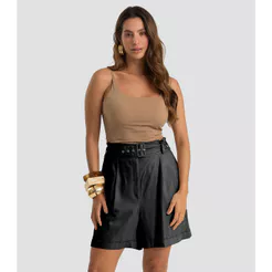 Shorts Feminino Com Cinto Viscolinho Dianna Preto